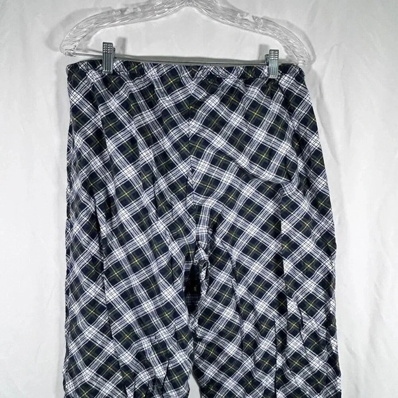 LL Bean Sweatpants Womens Large Green White Plaid Pull On Drawstring 100% Cotton - Picture 7 of 8